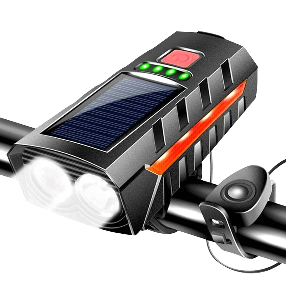 Solar MTB Road Bike Front Lamp USB Rechargeable LED Cycling Lantern Power Display High Beam Bicycle Flashlight for Night Riding