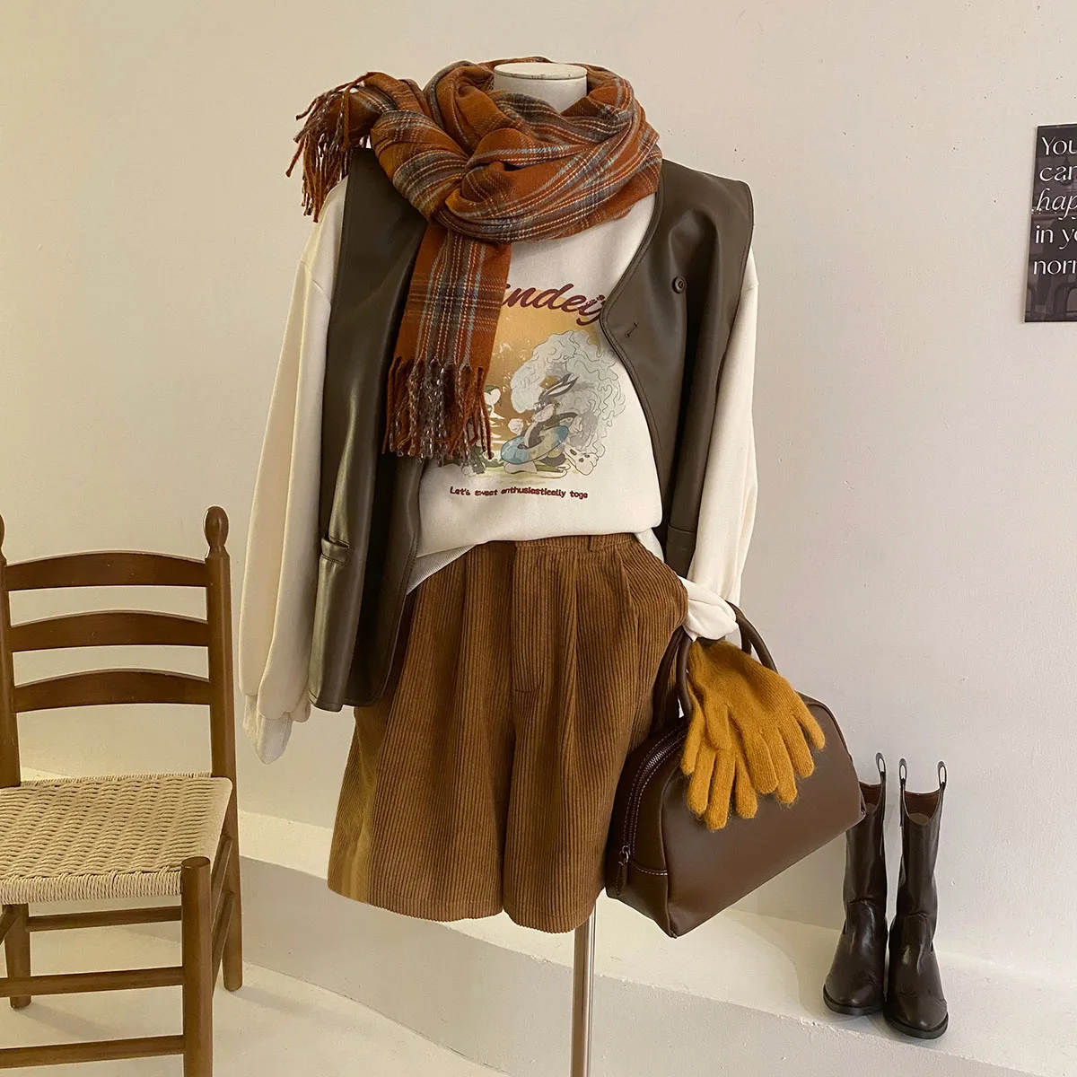 Frauen Herbst Winter Vintage Hohe Taille Breite Bein Cord Shorts Dame Casual Einfarbig Lose Kurze Hosen