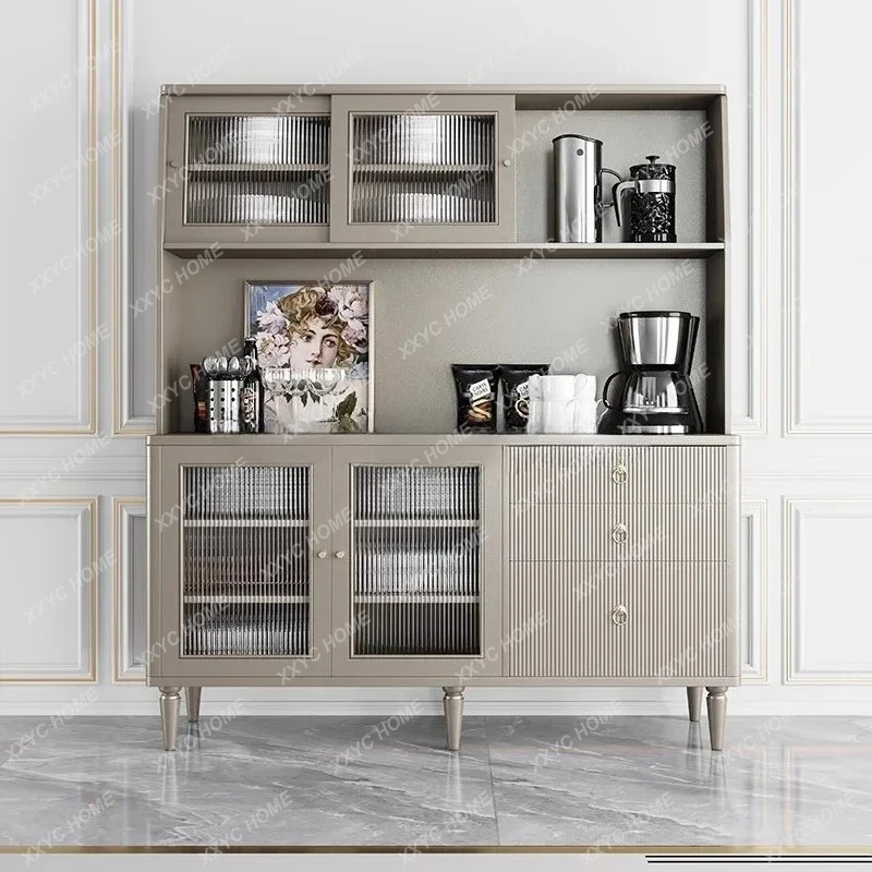 modern light luxury restaurant dining side cabinet champagne color solid wood side kitchen multi-functional