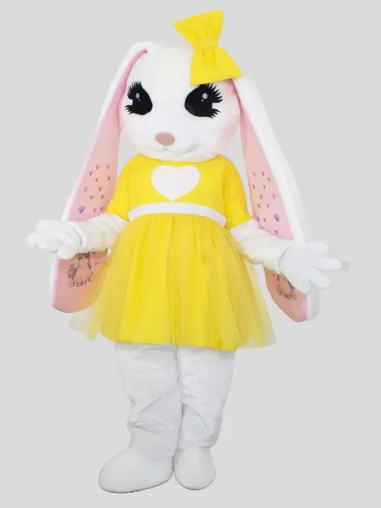 

Adult Foam Cute Yellow Dress Bear Mascot Costume Rabbit Hare Cartoon Plush Outfits Halloween Christmas Fancy Party Dress