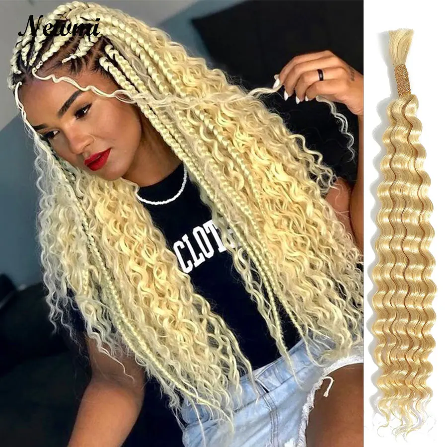 613# Blonde Deep Wave Braiding Human Hair Bulk 100g/pc For Micro Braiding  Crochet Bohemian Box Braids 18 20 22 Inch  Remy Hair