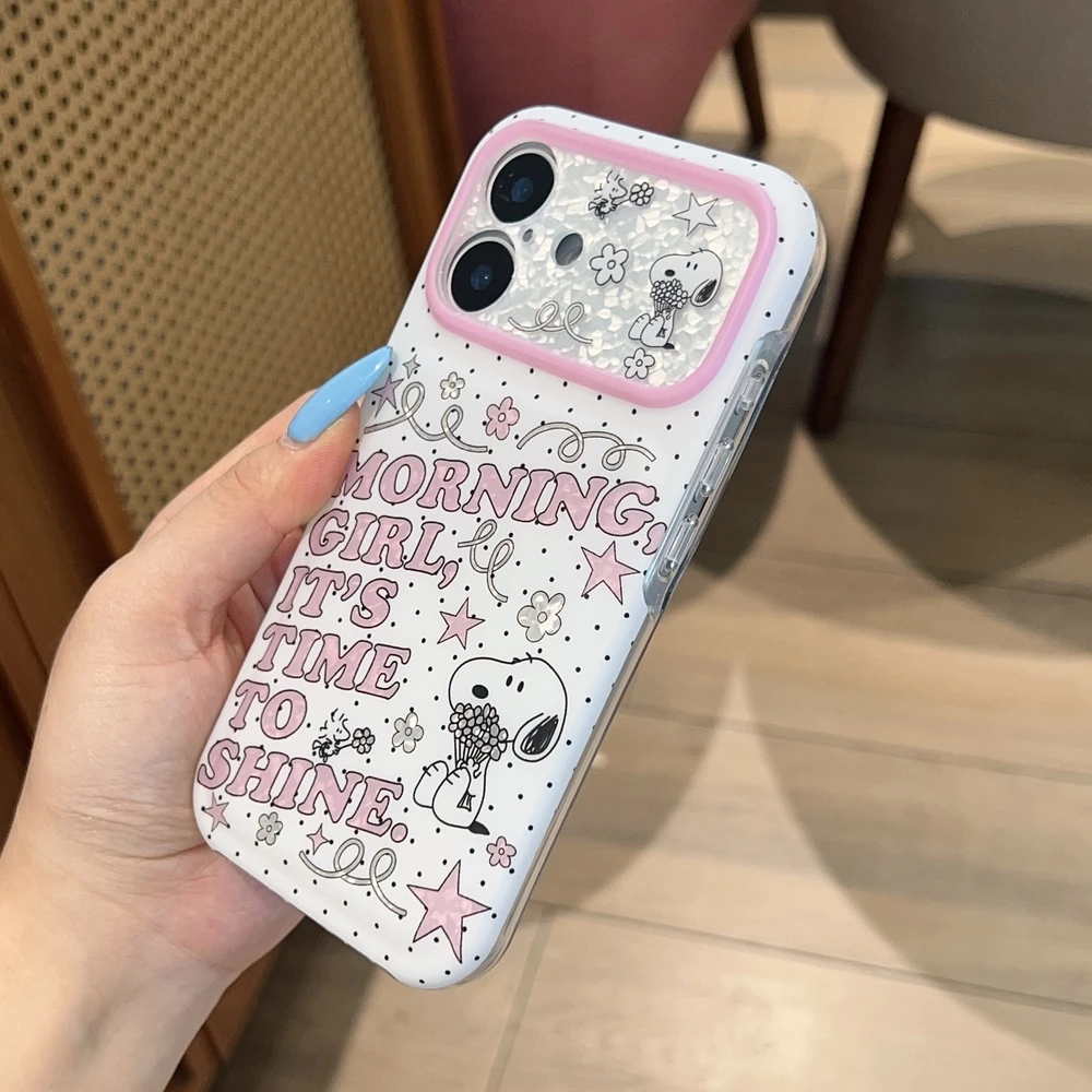 Cute Cartoon Peanut Snoopy Letter Phone Case For iPhone 18 17 16 15 Pro Max Cases Shockproof Hard Cover With lanyard view 6