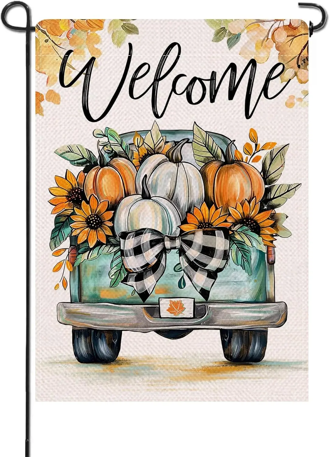 Artofy Welcome Fall Pumpkin Small Decorative Garden Flag, Autumn Thanksgiving Harvest Season Teal Truck Yard Lawn Outside De UUN