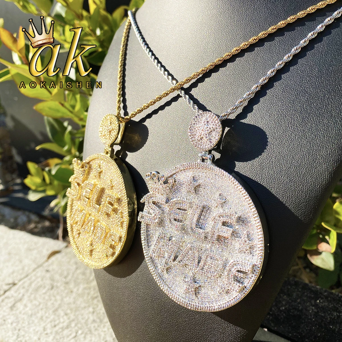 

Aokaishen Iced Out Self Made Dics ожерелье кулон для мужчин 5А кубический цирконий позолоченные ювелирные изделия в стиле хип-хоп