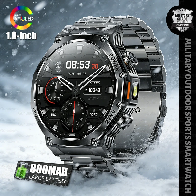 

2026 New Rugged Military Smartwatch 5ATM Waterproof 800mAh Battery Bluetooth Call Heart Rate Monitor Outdoor Sports Smart Watch