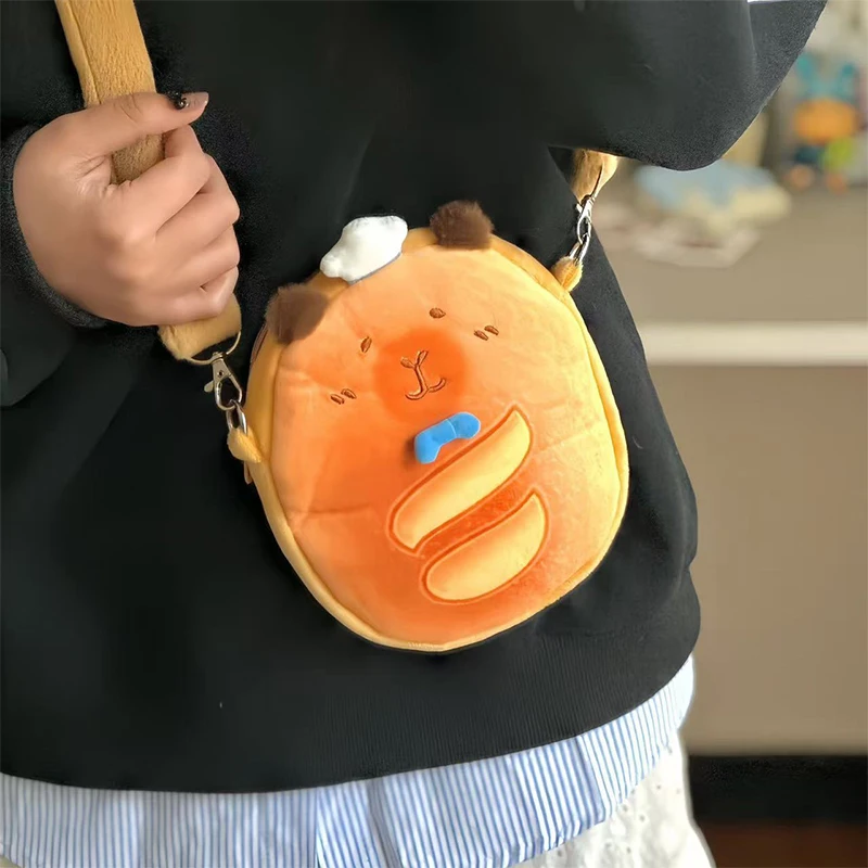 대용량 숄더 백 귀여운 플러시 함부르크 Capybara Crossbody 가방 만화 소녀 동전 지갑 지퍼 플러시 휴대 전화 주머니