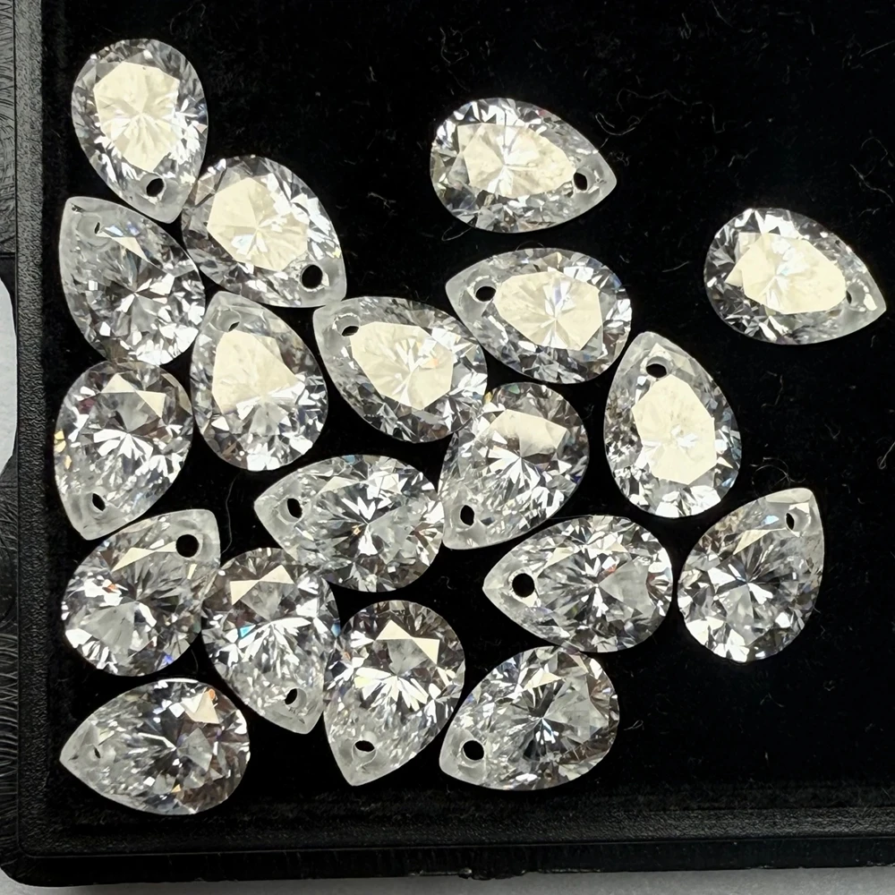 Meisidian Drilled Hole 0.7mm Pear Cut 3x5 4x6 5x7mm Super White VVS1 D Moissanite Gemstone for Pendant Jewelry Making