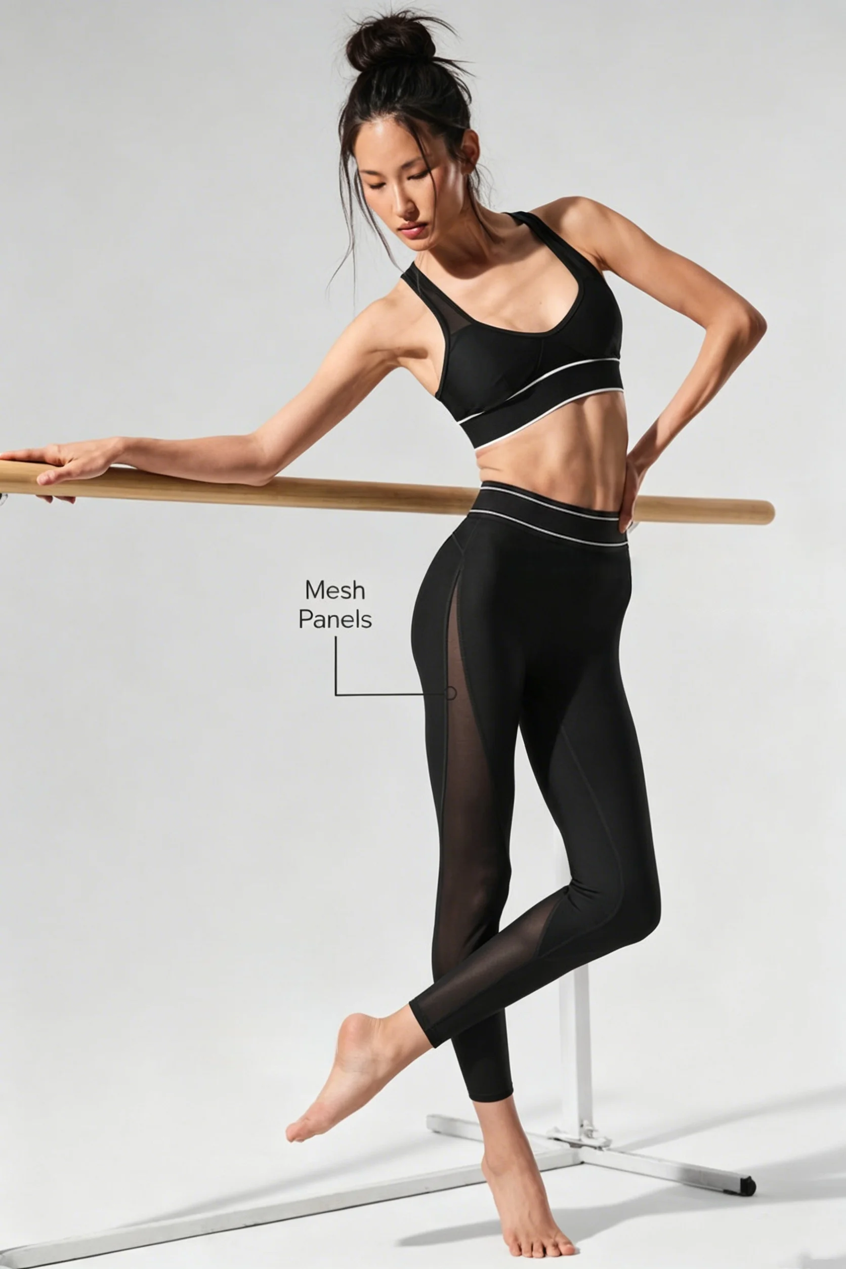 Women Double Line Waist Mesh Spliced Sports Leggings Soft Quick Dry Yoga Pants Elastic Hip Lifting Gym Training Trousers