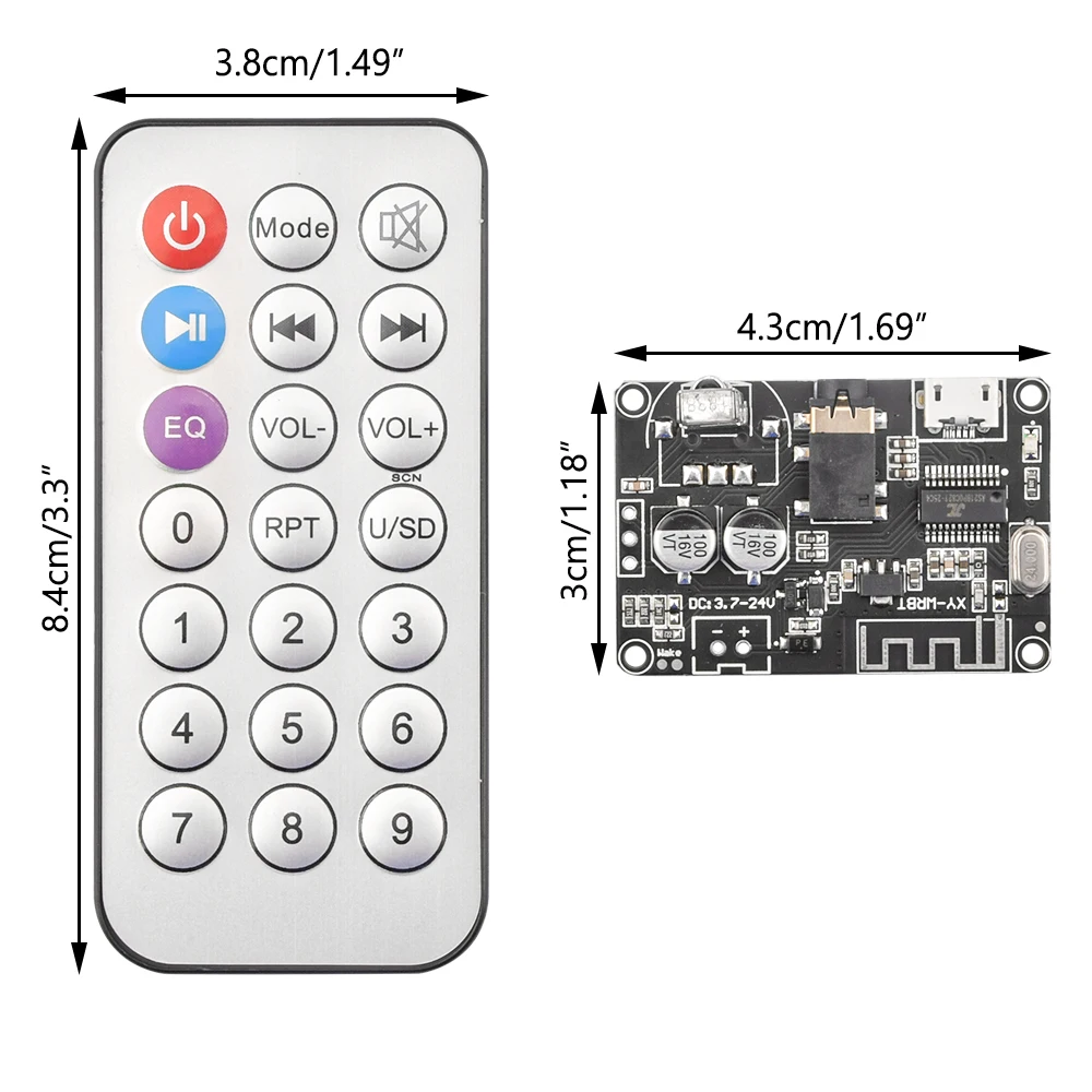 Type C / Micro USB DC3.7-24V BT 5.0 2CH Stereo Audio Decoding Board with Remote Control