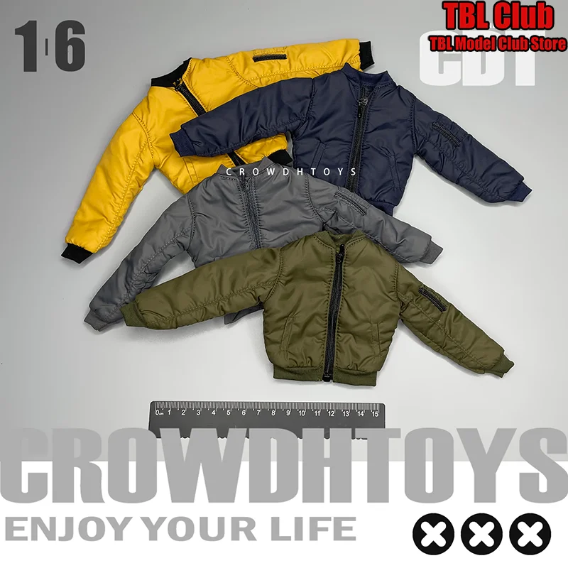 CROWDHTOYS Odzież męska w skali 1/6, kurtka bomberka, wojskowa wytrzymałość, klasyczny styl, płaszcz dla 12-calowej figurki żołnierza, scena z figurką.