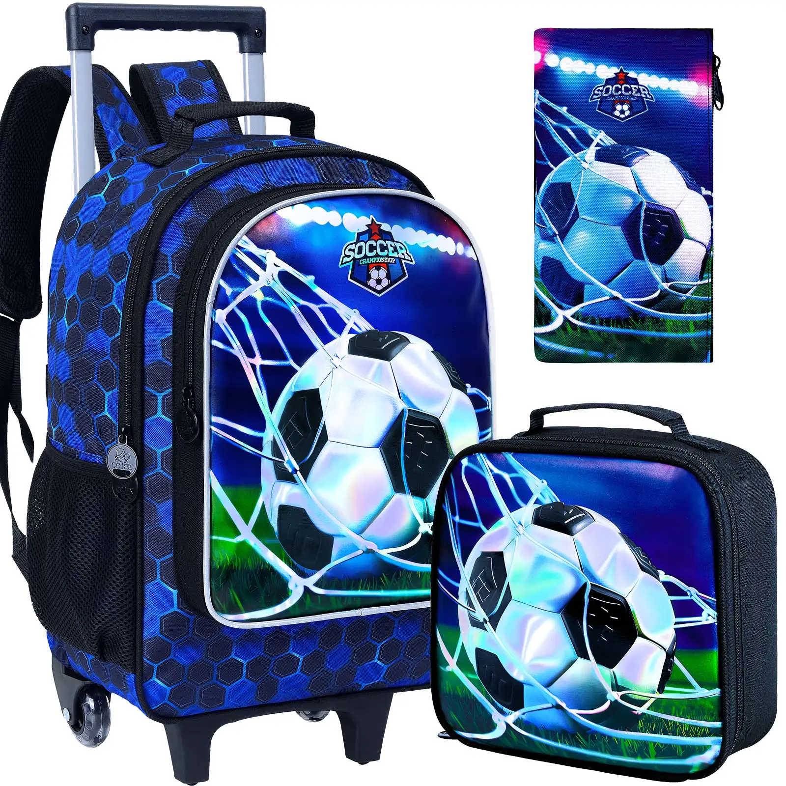 

Rolling Backpack for Boys, Roller Wheeled Bookbag - Wheeled Elementary School Bag - 3PCS Soccer Backpack
