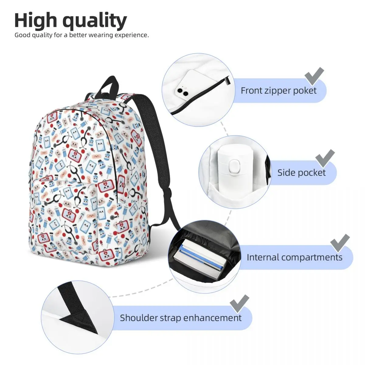 Sac à dos en toile pour adolescents, sac à dos médical, sac à dos extérieur, école primaire, lycéen, amour, infirmière