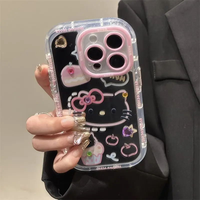 Sanurgente-Coque de téléphone Hello Kitty Melody Makeup Mirror pour iPhone 14, 13, 12, 11, 15 Pro Max, Lovely Hard, Antichoc, Kawaii Back Cover