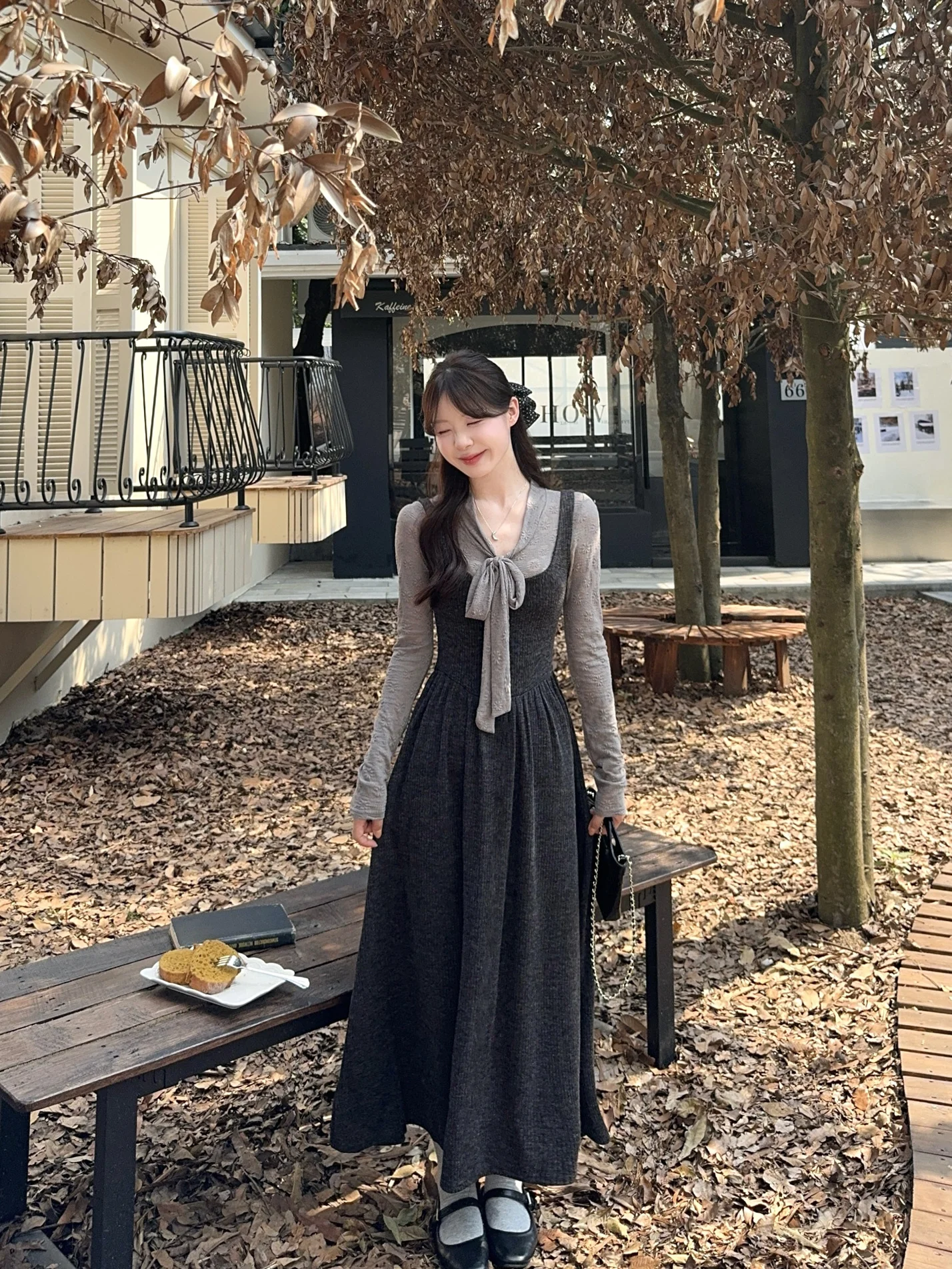 

Fashionable Knot Long Sleeve T-Shirt Set Women's Spring Layering Strap Dress Two-Piece Suit Commute Style Autumn Wear