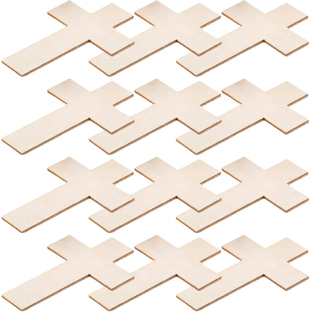

50Pcs Cross Wood Chips Paintable Wooden Craft Blanks DIY Handmade Decorations Party Festival Wall Hanging Ornaments