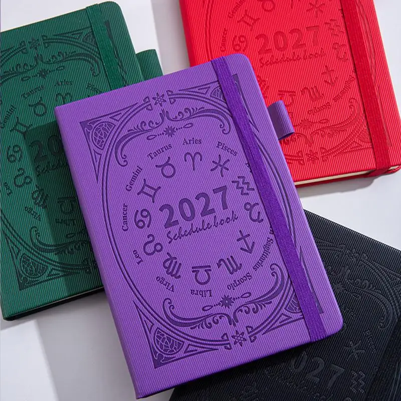2027 Zodiac Embossed Daily Planner Notebook with Elastic Strap Pen Loop for Personal Goal Tracking Planning