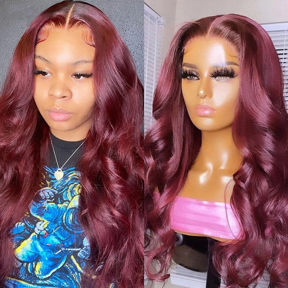 

99J Red Burgundy Colored Body Wave Wigs Human Hair Lace Frontal Wigs For Women 13x4 13x6 Hd Transparent Lace Frontal Wig