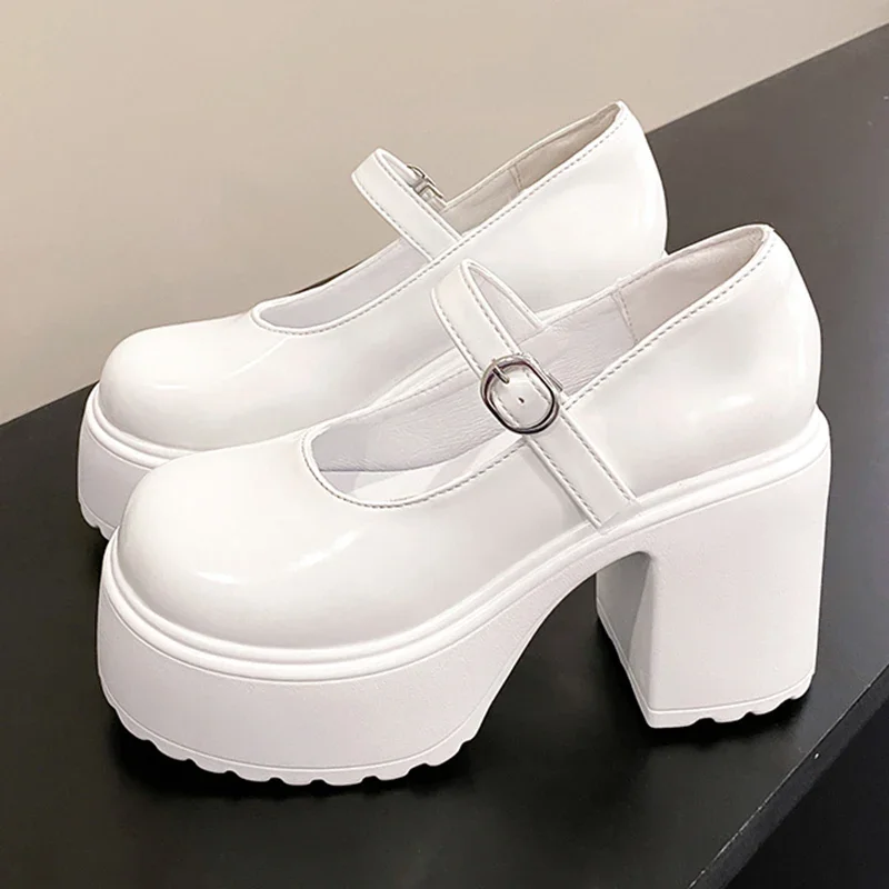 

2023 New Pumps Chunky Platform Mary Jane Shoes Women Patent Leather High Heels Pumps Woman Sweet Thick Heel Party Shoes Female