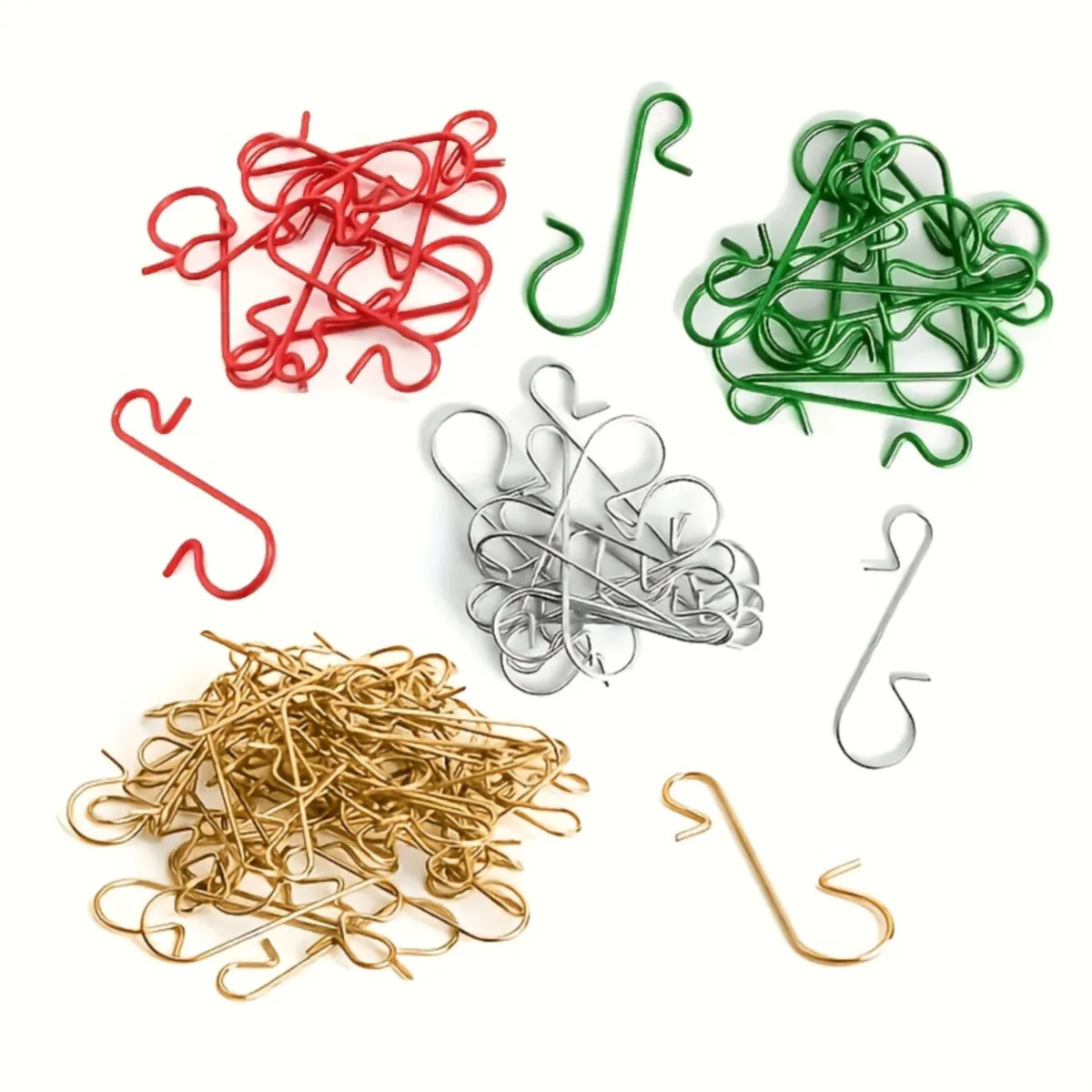 50Pcs Multicolor Metal Christmas Ornament Hooks, Xmas Tree Hangers for Bauble Stocking Decor