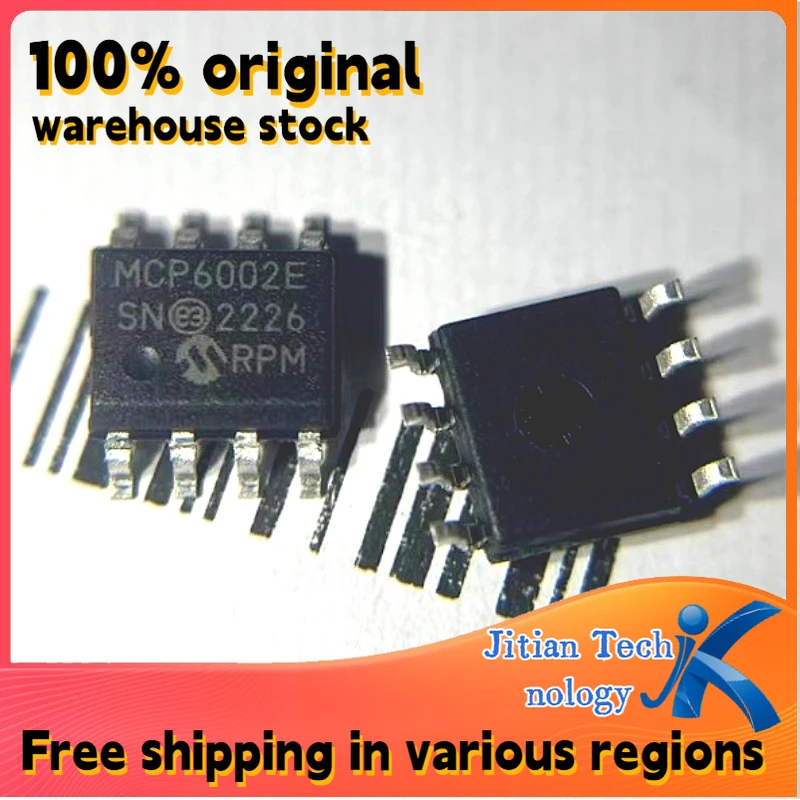 100% original inventory 10PCS MCP6002T-E/SN logo MCP6002E SOIC8 Operational amplifier chip Channel direct sales