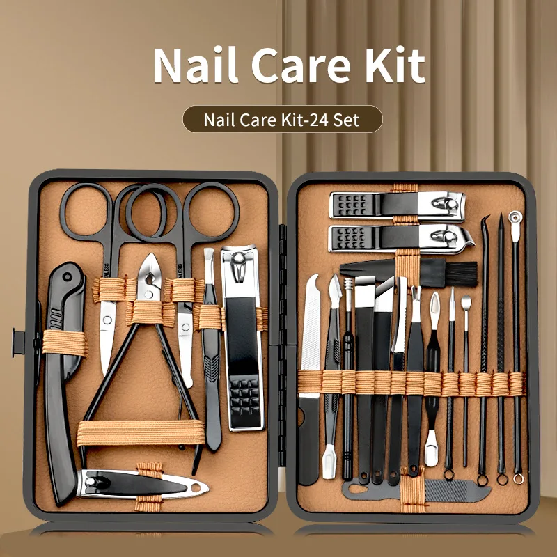 

7-24pcs Manicure Tool Set Stainless Steel Cuticle Nipper Cutter Kit Professional Nail Clippers Pedicure Nail Art Grooming Tools
