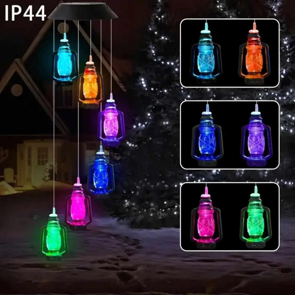 

1PC 6LED solar powered retro wind chime light with rainbow gradient lighting colors,suitable for courtyard,balcony decoration