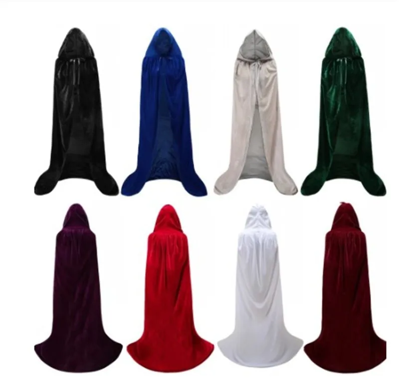 Halloween Multi-Color Long Velvet Cloak Unisex Role-playing Robe Stage Performance Belted Shoulder Shawl Ethnic Stage Costume