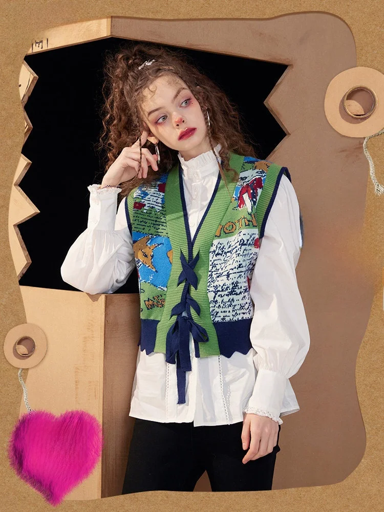 

een Knitted Vest Women's Faionable Layering Design Fairy's ket Large Fairy T Home Casual Sle V-Ne Polyester Fabric