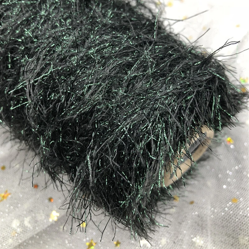 New 500g Beautiful Shiny Black Green Plush Polyamide Polyester Feather Yarn for Knitting Sewing Weave Crochet Thread 