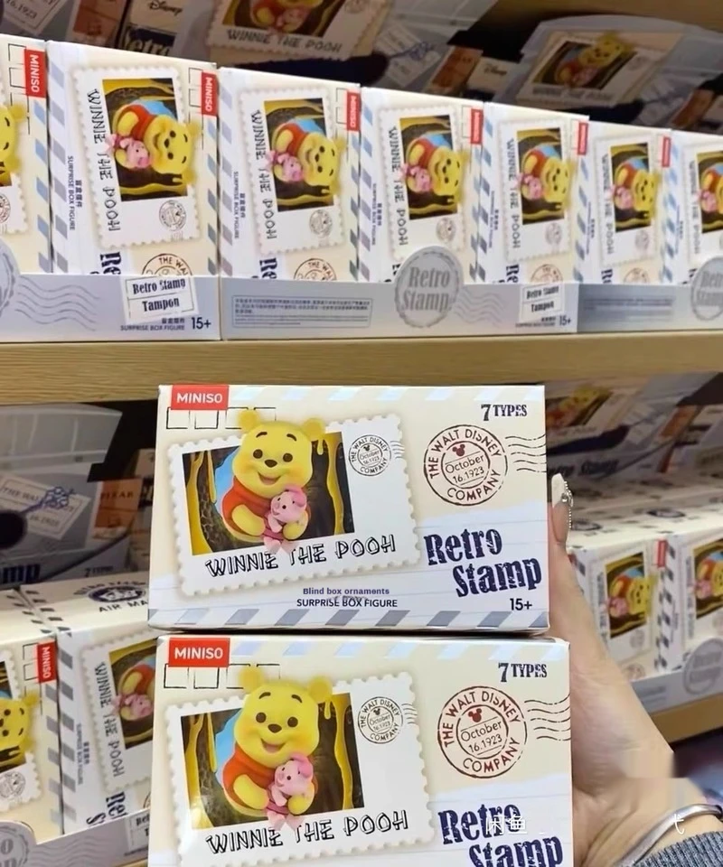 

Miniso Blind Box 100th Anniversary Retro Stamp Lovely Mickey Mouse The Pooh Stitch Refrigerator Stickers Statue Gift In Stock