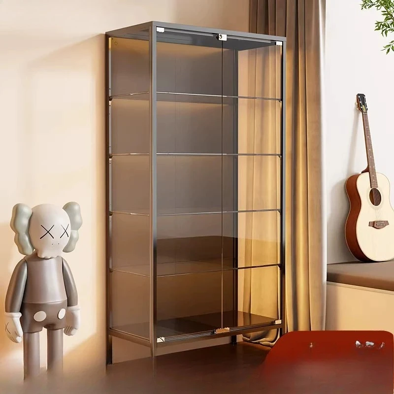 Figure Cabinet Glass Display Cabinet with Lock Bookcase Transparent Tempered Glass Model Storage Cabinet Toy Storage Display Cab
