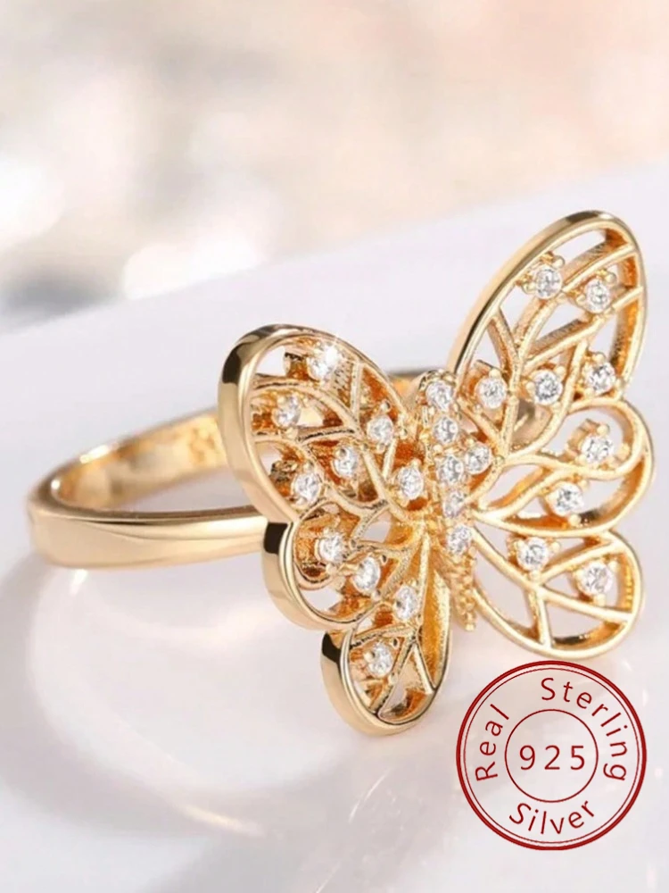 925 Sterling Silver Fashion Personality Butterfly Zircon Ring For Women Engagement Wedding Luxury High Quality Fine Jewelry