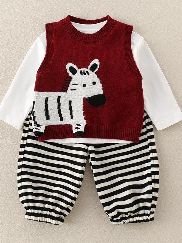 

Весенний комплект для мальчиков: милый модный комплект из трех предметов, дышащий, из полиэстера и хлопка, с длинным рукавом, круглым вырезом, повседневная одежда