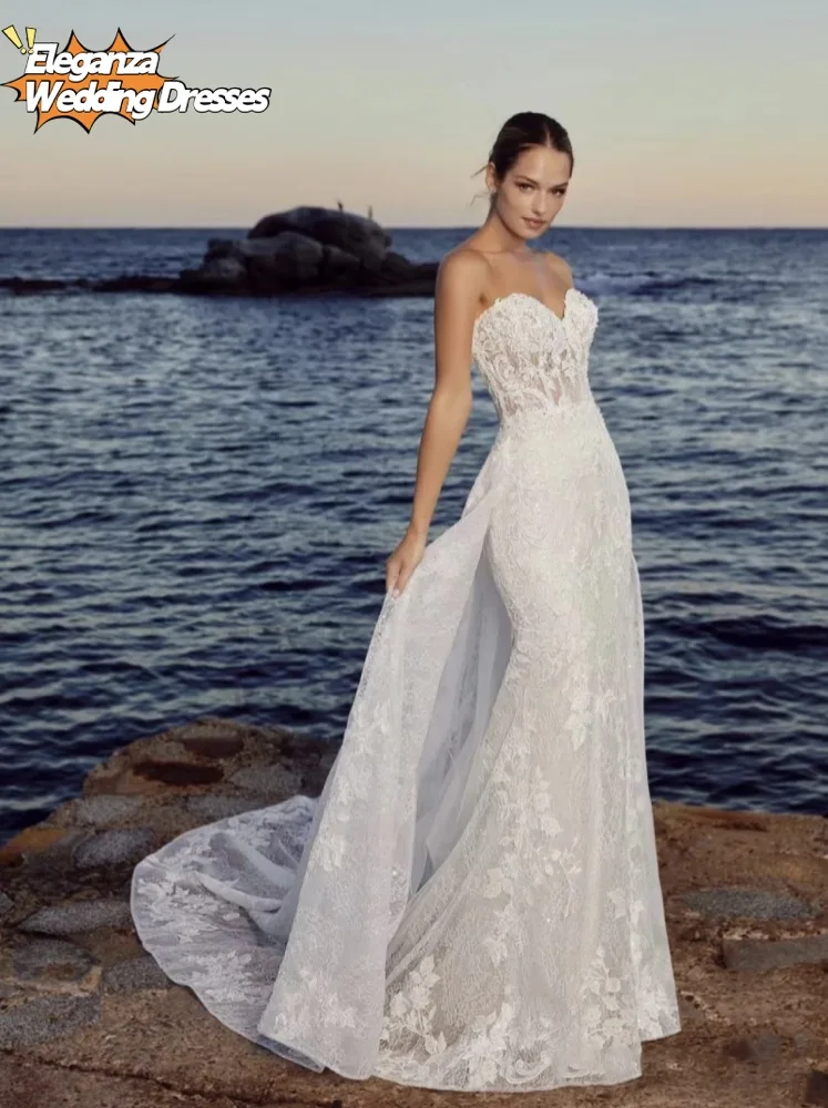 Customized Beach Wedding Dresses With Detachable Train Sexy Bridal Gowns Lace Robes Sleeveless Vintage Vestidos De Novia 2025