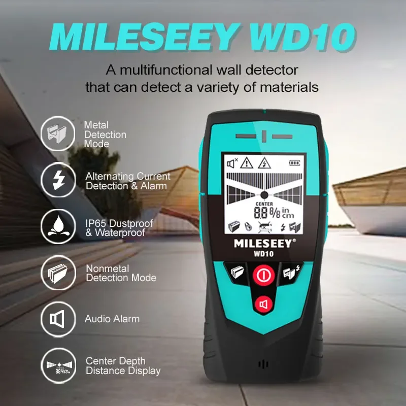 Mileseey-detector de Parede Multifuncional com Grande Sensor de Área Detector de Metais Handheld Stud Finder Scanner de Parede Detector de Fio