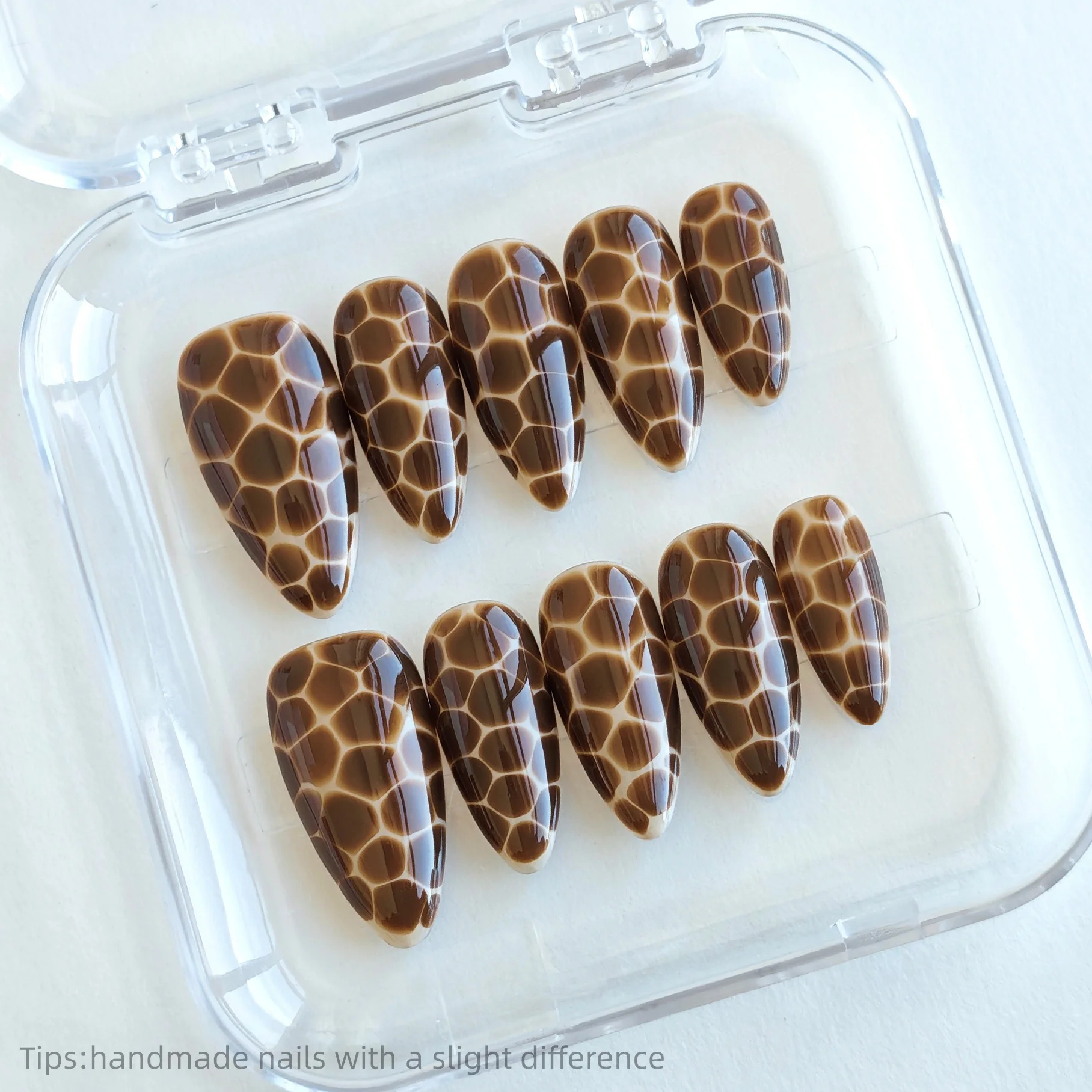 

10 шт., коричневые, желтые, размазанные вручную пресс для ногтей, миндальные длинные полное покрытие, носимые многоразовые модные накладные ногти 2026