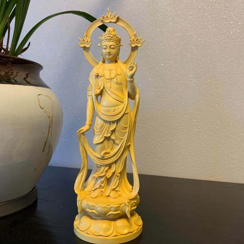 CX wood carving Guanyin solid wood home offering Buddhist hall carving handicrafts Buddha statue ornament