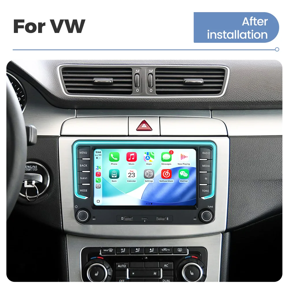 7-inch Car Radio Wireless Carplay For VW Volkswagen Skoda Octavia Golf 5 6 Touran Passat B6 Android 15 Smart Multimedia Player