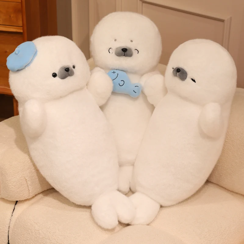 Candy Seal Basic Scared Eyes Plush Cushion 70cm Long White Animal Pillow For Reading Nook Comfort Birthday Souvenir Gift