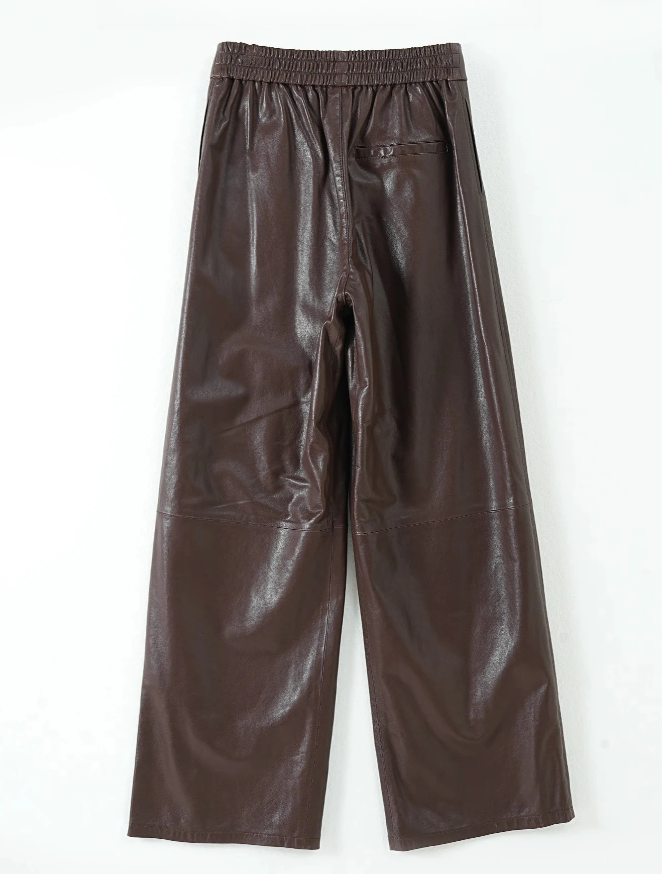 Fashion 2025 Leather Long Pants Women New Commuter Waist Slim Sheepskin Wide Leg Full Length Straight Cylinder Trousers