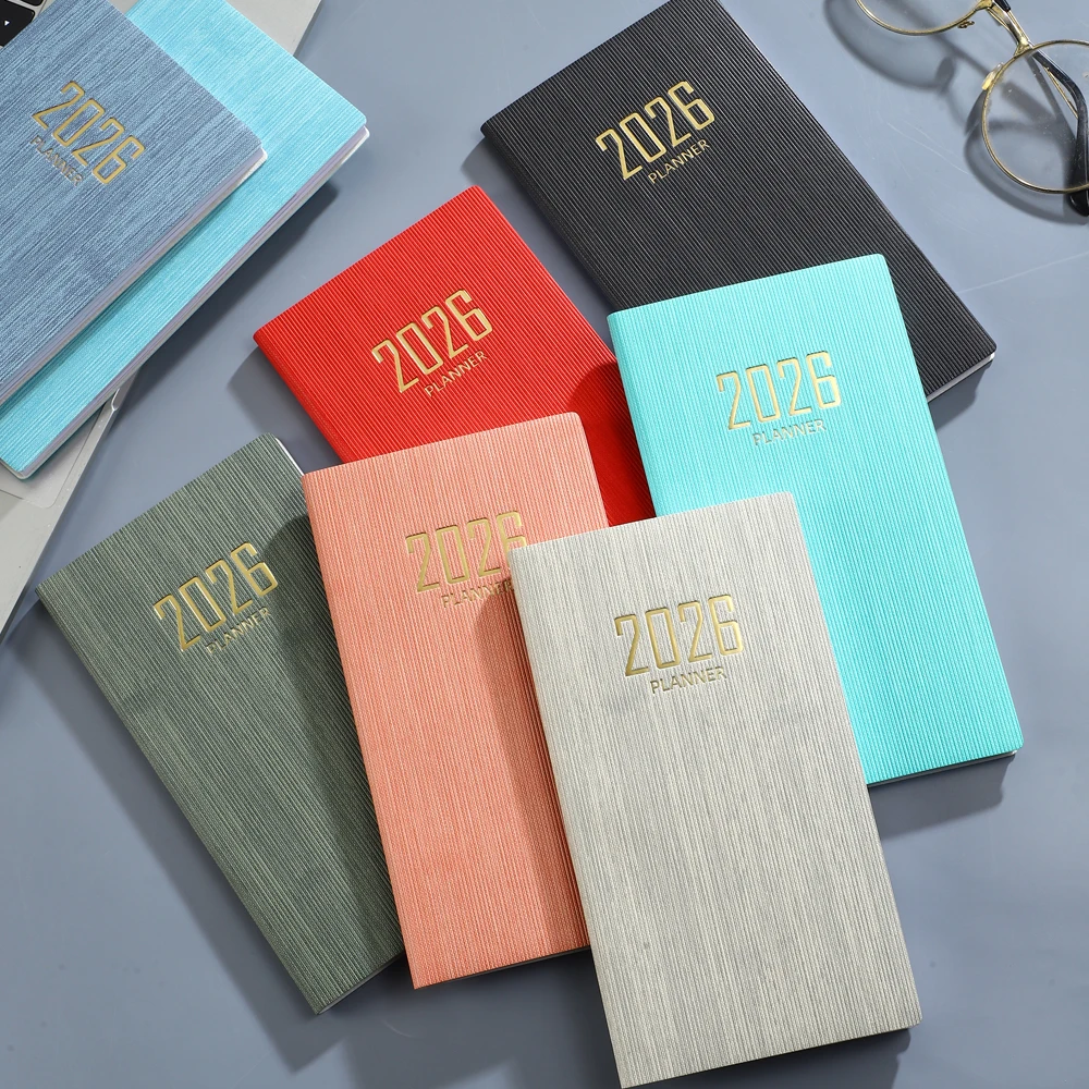 A6 specification 2026 English calendar book, 64 sheets 128 page leather calendar book, 365 day daily plan book