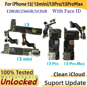 Bilashmart Tested Unlocked iPhone 13 Pro Max With/No Face ID Motherboard iphone 13 mini 13 Pro Clean iCloud Logic Board Mainboard