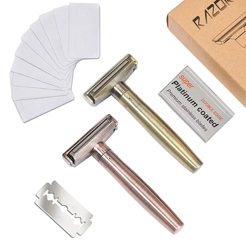 

Luxury 09TD Classic Adjustable Safety Razor Double Edge Zinc Alloy Razors For Men With Holder Stand & 5 Blade New Fashion Style