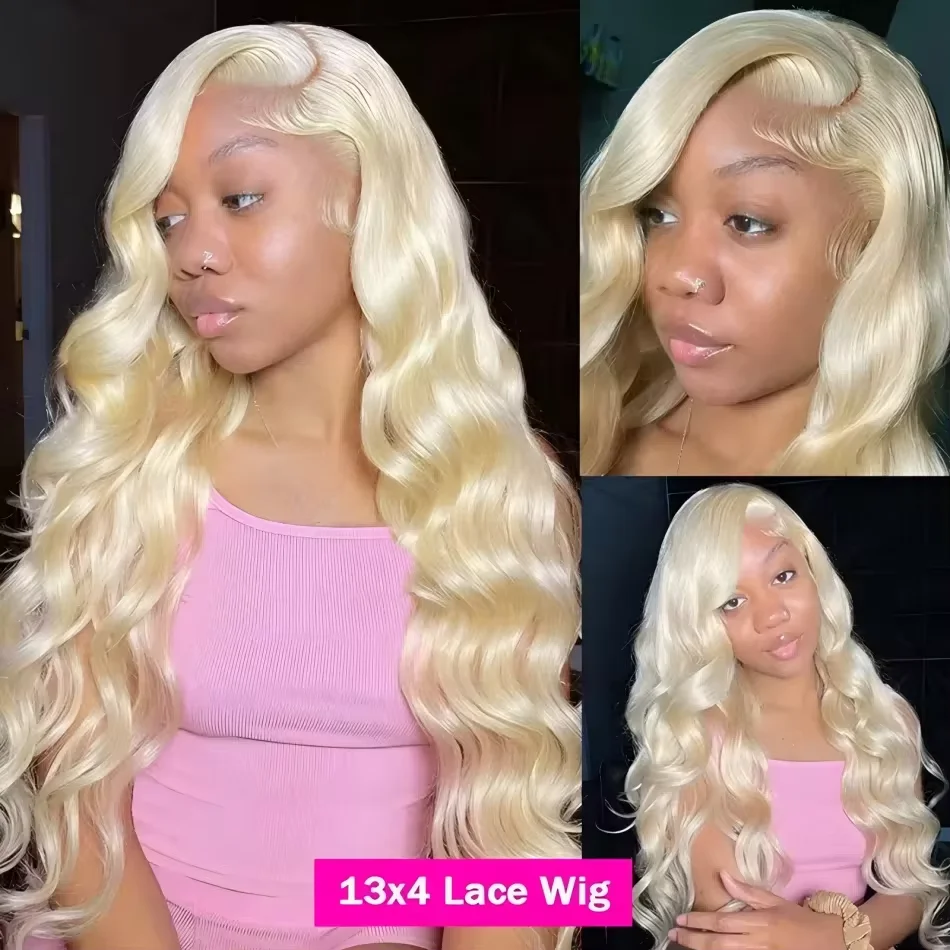 613 13x6 Lace Front Wig Human Hair 34 Inch Blonde Wig Human Hair 250% Density Body Wave Lace Front Wigs Pre Plucked 613 Lace Front Wig Blonde HD Lace Frontal Wig