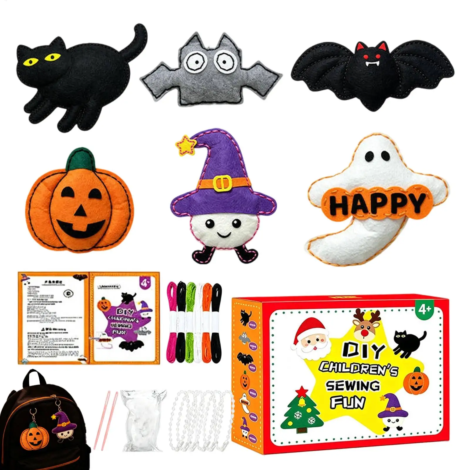 Felt Sewing Kit Halloween Pumpkin Keychain DIY Handmade Sewing Craft Kit with Thread Needle Fabric DIY Project for Kids Gift