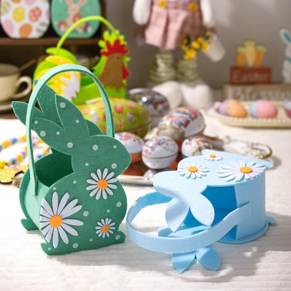 Cute Soft Easter Rabbit Candy Tote Bag Eco Friendly Felt Material Easter Gift Bag Polka Dot Print Reusable 3D Bunny Bag Favors