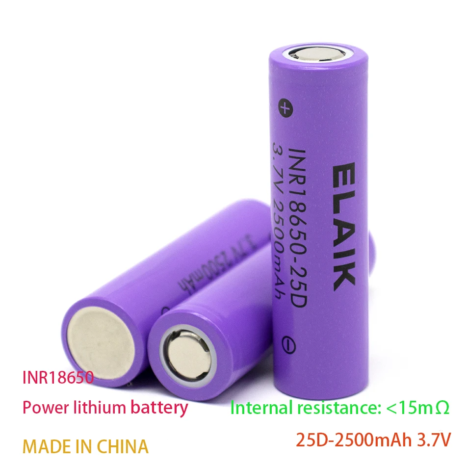 1-4pcs INR18650 Rechargeable lithium battery 3.7V 2500mAh power battery Stable performance 20A battery 25D-flat head