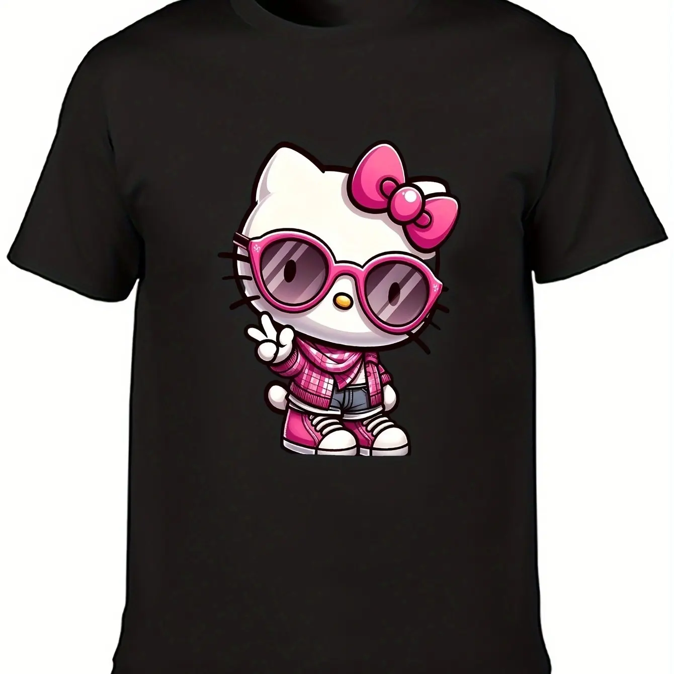 

Hello Kitty Graphic Printing Summer Autumn Winter Cotton Men's and Women's T-Shirts Short Sleeves Luxury Outdoor Sports Brand