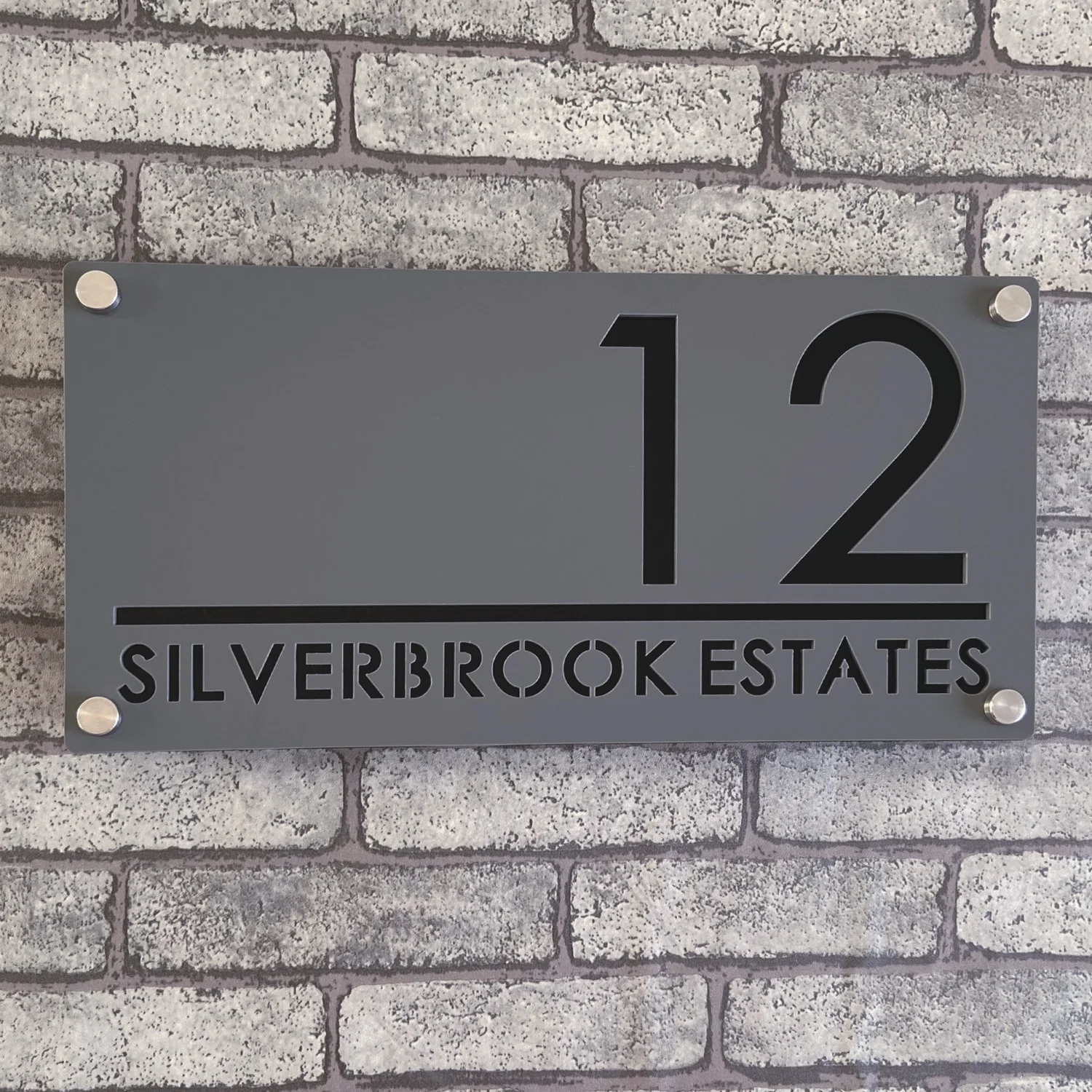 Gray & Silver Mirror Acrylic House Number Plaque - Custom Outdoor Address Sign for Home, Modern Doorplate