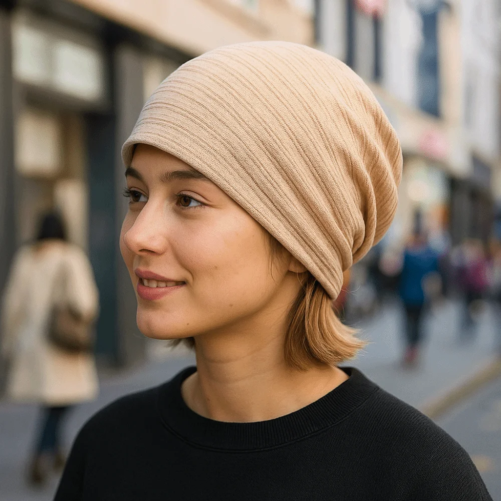 Fabric Caps Stripes Slouchy Beanies Hat Soft Double Layer Knitted Outdoor Baggy Skullcaps Warm Breathable Thin Hedging Cap